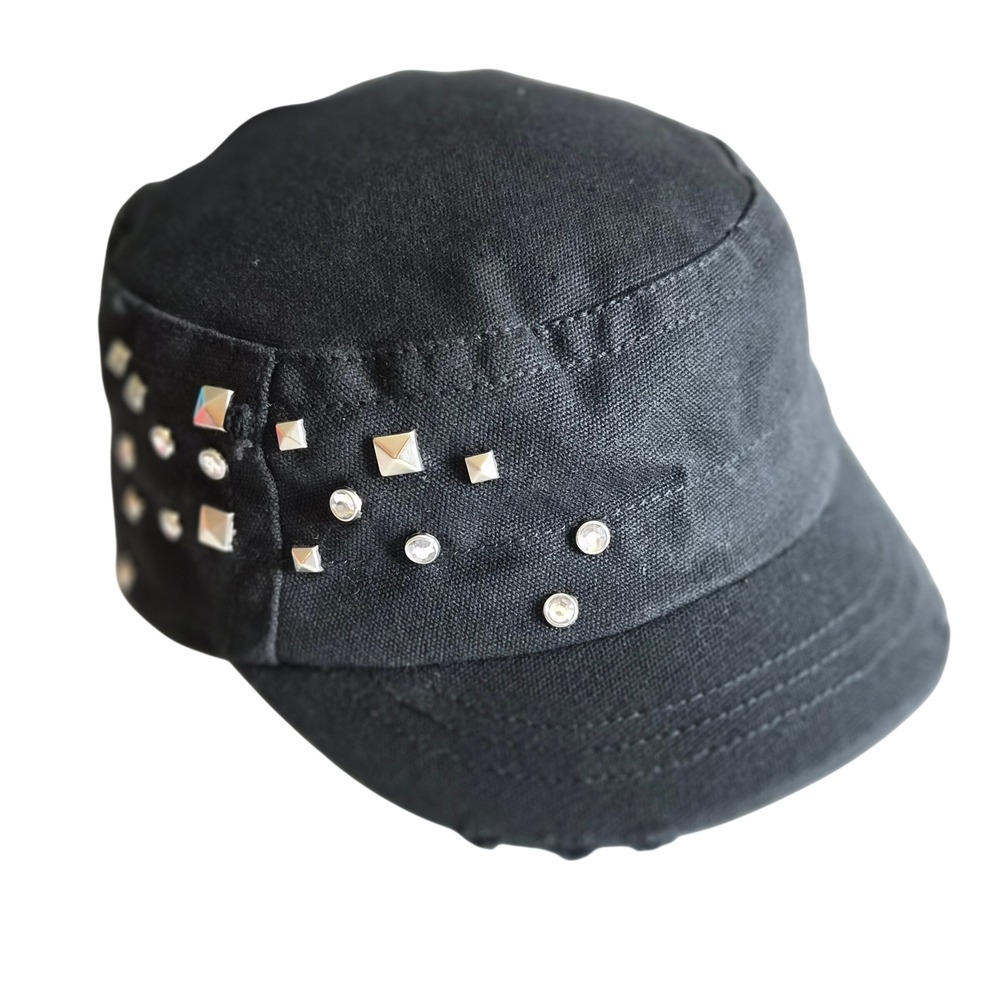 Scala Pronto Black Studded Rhinestone Cadet Hat Camo Lining JCPLC566R